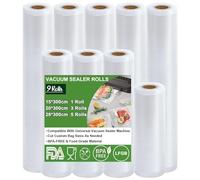 Omtofo Sacchetti Sottovuoto Alimenti, 9 Rotolo Sacchetti Sottovuoto per Alimenti Goffrati, 15/20/28cmx300cm, 190 µm, Buste Sottovuoto Alimenti senza BPA, per Macchina Sottovuoto e Cottura Sous Vide