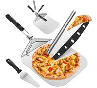 Omtofo Set di 3 Pala per Pizza, 32 cm Grandi Pelapatate in Alluminio pala Pizza con Manico Pieghevole, Paletta per Pizza e Pane Fatti in Casa, con Spatola per Dolci e Tagliapizza