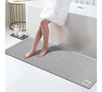 Omulla Tappeto da bagno lungo in diatomite, grande super assorbente, con retro in gomma antiscivolo, ad asciugatura rapida, sottile, 40 x 120 cm, grigio