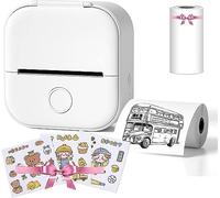 Omuotaut Mini stampante termica portatile a stampa rapida, mini stampante termica wireless Bluetooth, stampante fotografica Bluetooth per foto fai da te, album fai da te (bianco), TFast Printer 01