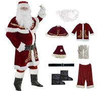 OmurgA 8 Pezzi Set Deluxe Vestito Babbo Natale Costume Di Babbo Natale, Vestito Di Natale Travestimento, Abito Da Santa Claus Per Natale Festa Di Natale Cosplay Carnevale Uomo/Adulto 6XL