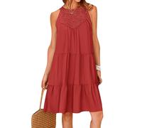 OMZIN Abito Senza Maniche per Donne Estate Babydoll Mini Ruffle Halter Hollow out Abito Abiti Plissettati Rosso Mattone L