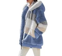 OMZIN Abrigo De Mujer Polar Chaqueta Con Capucha Chaquetas Abrigos Abrigo De Invierno Con Bolsillos Azul XL
