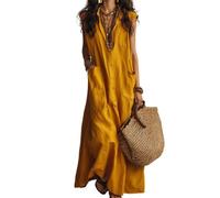 OMZIN Boho Vacanza Sciolto Camicia Abito per Le Donne Oro Giallo XXL