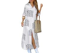 OMZIN Camicia a 3/4 da Donna con Maniche Arrotolate Bottoni sugli Spacchi Laterali Abiti Lunghi Arrotolati Lettera XXL