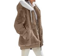 OMZIN Cappotto Invernale Da Donna Con Cappuccio Caldo Cardigan Con Cerniera Lampo Cappotto Casual Semplice Taglie Forti Cachi Puro L