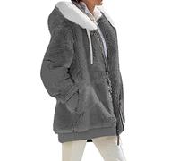 OMZIN Cappotto Invernale Da Donna Con Tasca Con Zip Taglia Grossa Giacca Semplice in Tinta Unita Cardigan Caldo Con Cappuccio Allentato Puro Grigio Scuro M