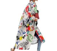 OMZIN Cardigan Donna Tasche Turn Down Collare Colorato Allentato Antivento Manica Lunga Trench Coat Graffiti Bianco 3XL