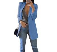 OMZIN Chaqueta con Parte Delantera Abierta para Chaqueta Informal a Cuadros con Manga Enrollada y Bolsillo Chaqueta De Manga Chaqueta De Otoño Azul M