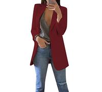OMZIN Chaqueta De De Trabajo con Frente Abierto y Ajuste Holgado para Mujer con Un Botón y Chaqueta Informal De Talla Grande Abrigo Traje Rojo Vino S