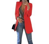 OMZIN Chaqueta De Manga Larga Ajustada Sólida para Chaqueta Ajustada para Oficina Traje Chaqueta Profesional con Bolsillos Rojo M