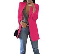 OMZIN Chaqueta Lisa para Mujer Chaqueta Holgada con Frente Abierto Chaqueta De Manga Larga con Solapa con Muescas Tops Informales De Negocios a La Moda Prendas De Vestir Rosa Rojo L