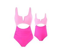 OMZIN Costumi da Bagno Abbinati per La Famiglia con Collo A V Mamma E Io Costumi da Bagno Monopezzo Monokini Rosa S