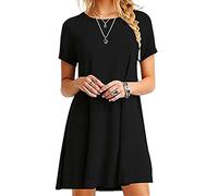 OMZIN Donna Abito da Spiaggia Abito A Tunica Abito Casual T-Shirt Casual Vintage per Leggings Nero XL