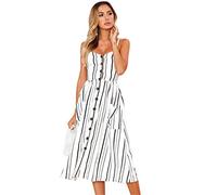 OMZIN Donna Abito Midi Abito da Cocktail Abito Estivo Abito da Spiaggia Abito da Vacanza Senza Maniche Abito Sexy Vintage Bianco XXL