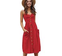 OMZIN Donna Abito Midi Abito da Spiaggia Floreale Borsa Abito Vintage Abito Estivo Abito Cocktail Abito Gravidanza Rosso L