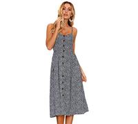 OMZIN Donna Abito Midi Cocktail Abito Estivo Abito Spiaggia Abito Vacanza Abito Senza Maniche Sexy Abito Vintage Blu Navy XXL