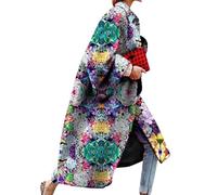 OMZIN Donna Antivento Manica Lunga Giacca Turn Down Collare Colorato Casual Oversize Trench Coat Piante Succulente S