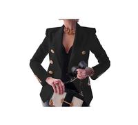 OMZIN Donna Business Manica Lunga Colore Solido Blazer Doppio Petto Giacca Militare Cropped Nero M