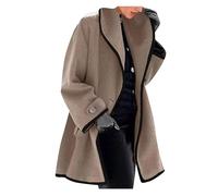 OMZIN Donna Cappotto In Misto Lana Con Cappuccio Giacca Allentata Con Un Bottone Cappotto Invernale Marrone 4XL