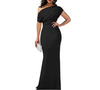 OMZIN Donna Elegante Girocollo Abiti Una Spalla Formale Abito Lungo A Sirena Lunghezza Pavimento Abiti Nero XXL