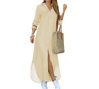 OMZIN Donna Flowy Vacanze Camicia Sciolto Abito Giallo Chiaro L