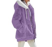 OMZIN Donna Inverno Basic Giacca Calda Plus Size Semplice Cappotto Tinta Unita Allentato Cappotto Con Cappuccio Plus Size Con Tasca Viola Puro M