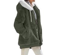 OMZIN Donna Inverno Cappotto Caldo Sciolto Con Cappuccio Basic Con Tasca Plus Size Giacca Semplice Puro Verde Esercito L