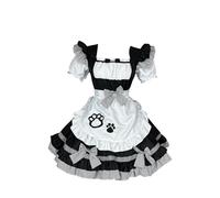 OMZIN Donna Kawaii Manica Corta Abito da Cameriera Francese con Girocollo Halloween Party Costume Lolita Maid Grembiule Vestito Gatto Nero 4XL