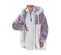 OMZIN Donna Sherpa Fleece Fuzzy Colour Block Coat Manica Lunga Giacca Con Cappuccio Tasche Zip Up Capispalla Colore Viola L