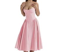 OMZIN Donna Stampa Floreale Spaghetti Strap Cami Estate Midi Dress Senza Maniche Collo Quadrato Abiti PK S