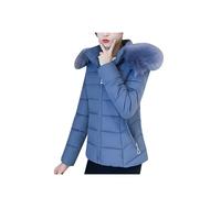 OMZIN Donna Tinta Unita Manica Lunga Cappuccio Staccabile Giacca Trapuntata Tasca Inverno Zip Up Capispalla Blu S