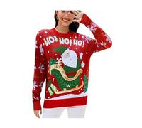 OMZIN Donna Ugly Christmas Funny Cute Snowflake Reindeer Santa Xmas Knitted Pullover Jumper Tops Snow Car Red L