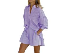 OMZIN Donna Vacanza A Manica Lunga Camicie Comode Corrispondente Breve Primavera Oversized Lounge Set Outfits Leggeri Con Tasche Viola S