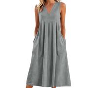 OMZIN Donna Vacanze Estive sulla Spiaggia Maxi Abito Grigio XS