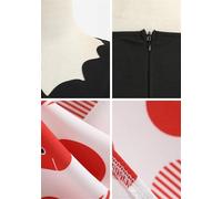 OMZIN Donne Casual Cintura Abito V Collo Una Linea Abito Polka DOT Rockabilly Swing Abiti Bianco Rosso M