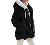 OMZIN Donne Inverno Semplice Giacca Calda Con Cappuccio Tasca Di Base Più Dimensioni Semplice Giacca Zip Nero Puro XXL