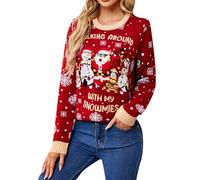 OMZIN Donne Natale Animale Collo Rotondo Vintage Maglione Lavorato A Maglia Pullover Vacanza Maglieria Mostra XL