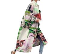 OMZIN Donne Patchwork Viaggio Colore Blocco Trench Cappotto Halloween Girare Giù Collare Manica Lunga Trench Coat Film S