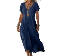 OMZIN Donne Spiaggia Fluente A Linea Maxi Abito Casual Abiti Eleganti Swing Sole Vestito Blu Scuro S