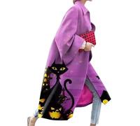 OMZIN Donne Turn Down Collar Travel Color Block Trench Coat Halloween Manica Lunga Lunghezza Ginocchio Trench Coat Nero Cat S