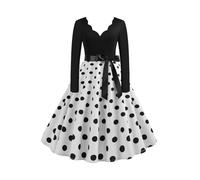 OMZIN Donne V Collo Rockabilly Abiti Polka DOT Vacanze Abito Festa Sera Abito Elegante Bianco M