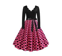 OMZIN Donne V Collo Sweetheart Abito Retro Polka DOT Abiti Midi Abito da Sera Rosa S