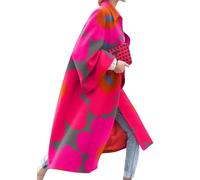 OMZIN Donne Viaggio Manica Lunga Halloween Ginocchio Colore Block Turn Down Collare Trench Coat Fiore Rosa 3XL