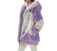 OMZIN Giacca Da Donna In Pile Con Cappuccio Cardigan Sherlock a Manica Lunga Con Zip Intera e Tasche Viola 5XL