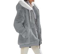 OMZIN Giacca Invernale Da Donna Basic Calda Giacca Casual Con Cappuccio Taglie Forti Cappotto Semplice Tinta Unita Grigio Chiaro Puro XXL