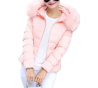 OMZIN Giacca Invernale Da Donna Caldo Confortevole Sottile Parka Cappotto Di Modo Della Chiusura Lampo Delle Donne Con Cappuccio Outwear Corto Di Cotone Spesso Rosa XL