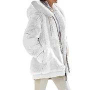 OMZIN Giacca Invernale Da Donna in Felpa Di Base Con Tasche Cardigan Semplice Casual Tinta Unita Giacca Ampia E Calda Bianco Puro XL