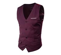 OMZIN Gilet Da Uomo Gilet Da Uomo In Raso Liscio Senza Maniche Monopetto Da Sposa Gilet Da Abito Da Lavoro Rosso Scuro M