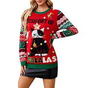 OMZIN Holiday Knit Pullover Maglione per Le Donne Merry Christmas Cute Snowflake Crewneck Sweater Black White Cat XL